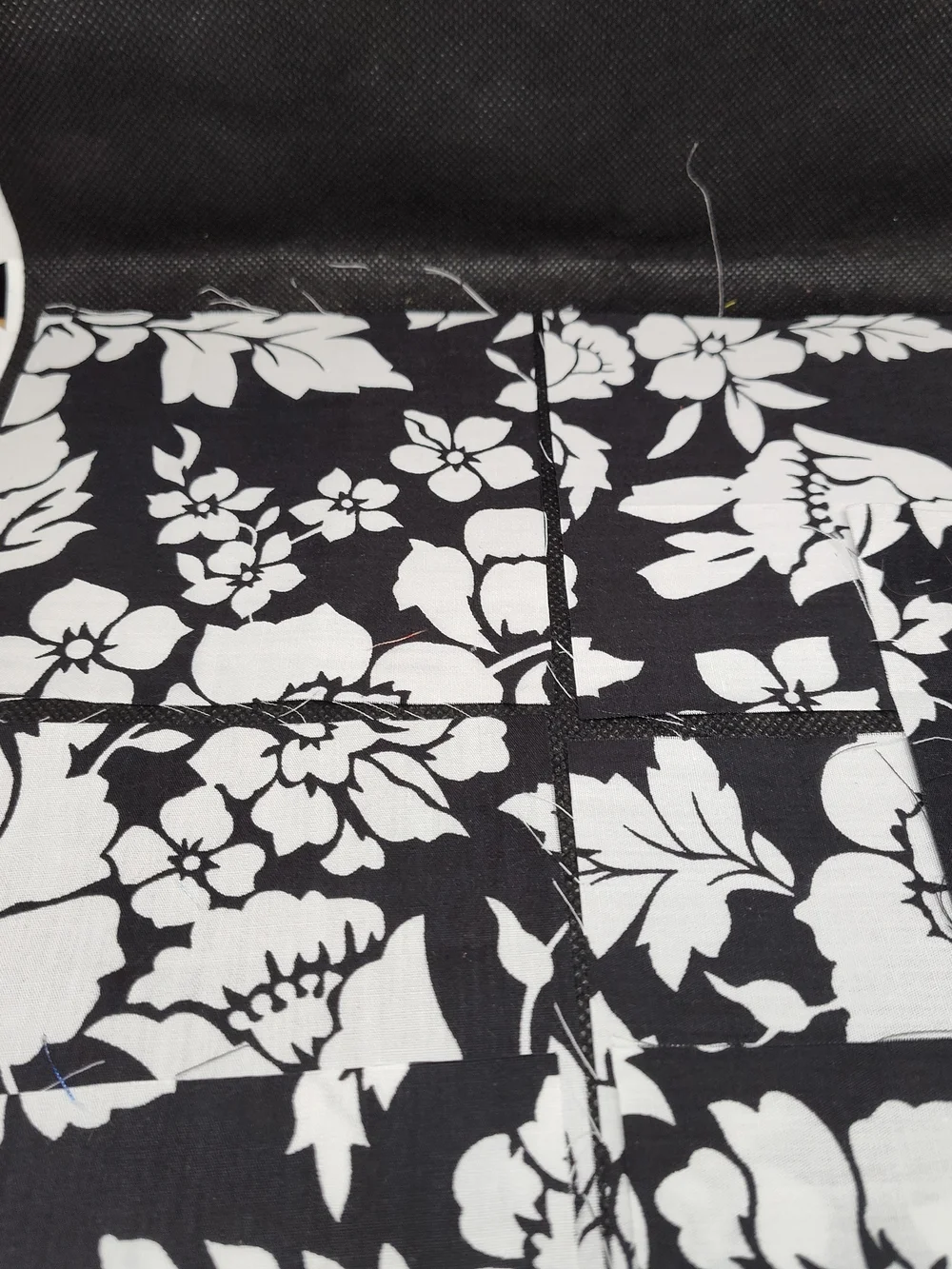 7 4.50 INCH Black Floral Cotton Fabric SQUARES